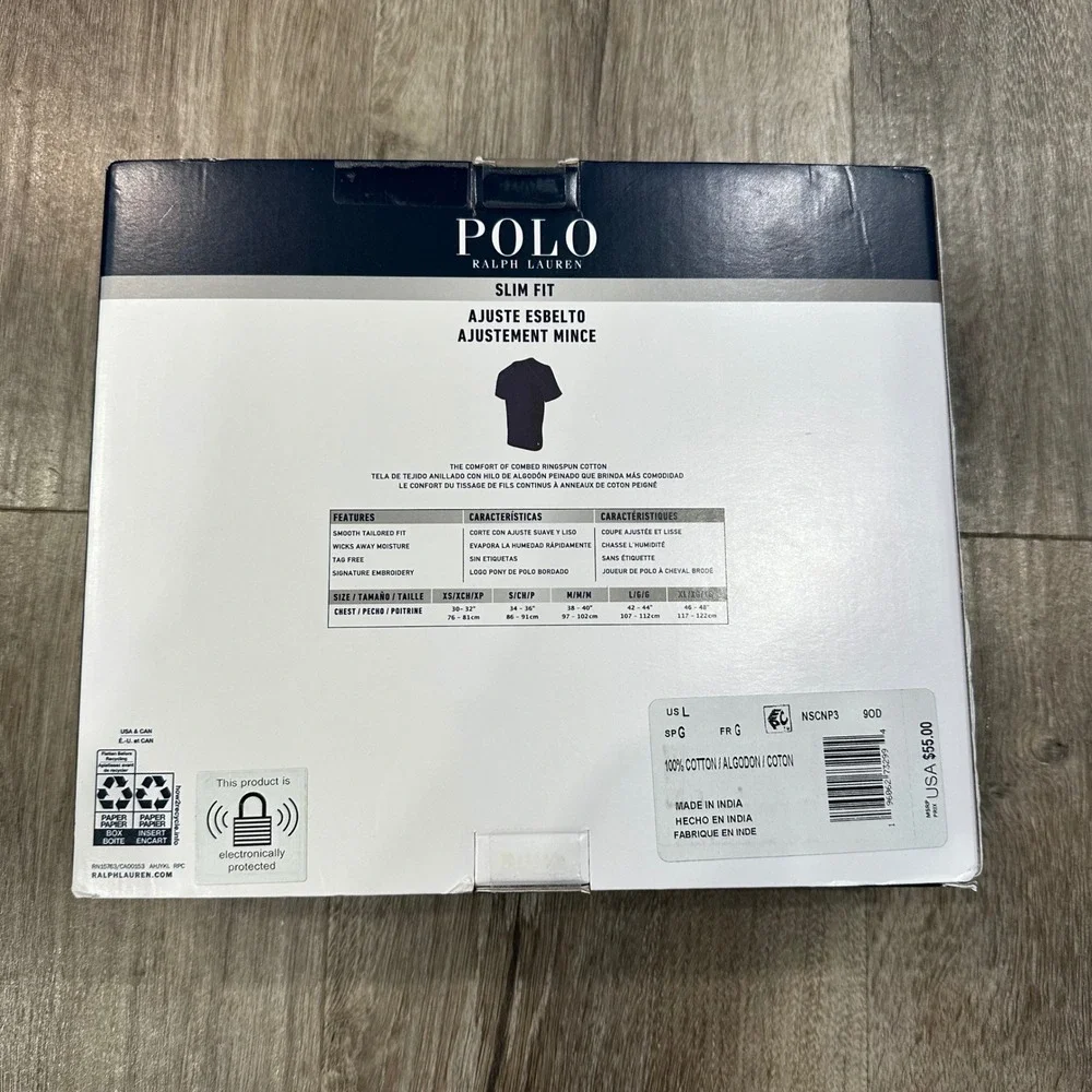 Polo Ralph Lauren Mens 3 Pack Slim Fit Cotton Crew Neck Undershirts Large NSCNP3
